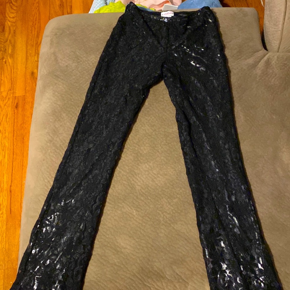 Black lace with silver underlay pants